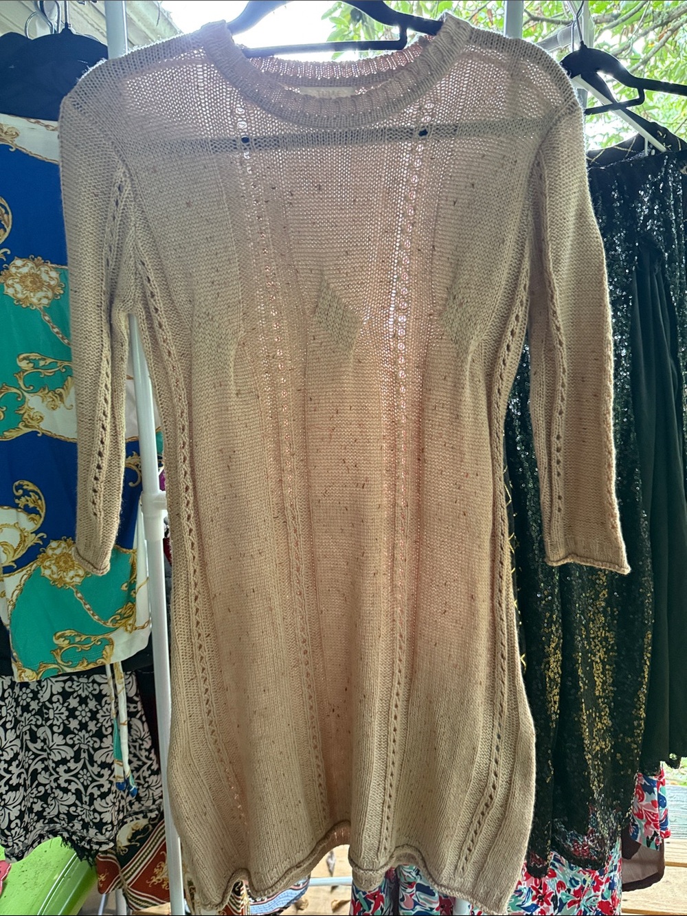 Tulle XS Women’s Knit Long Sleeve Sweater Dress natural color with color flecks